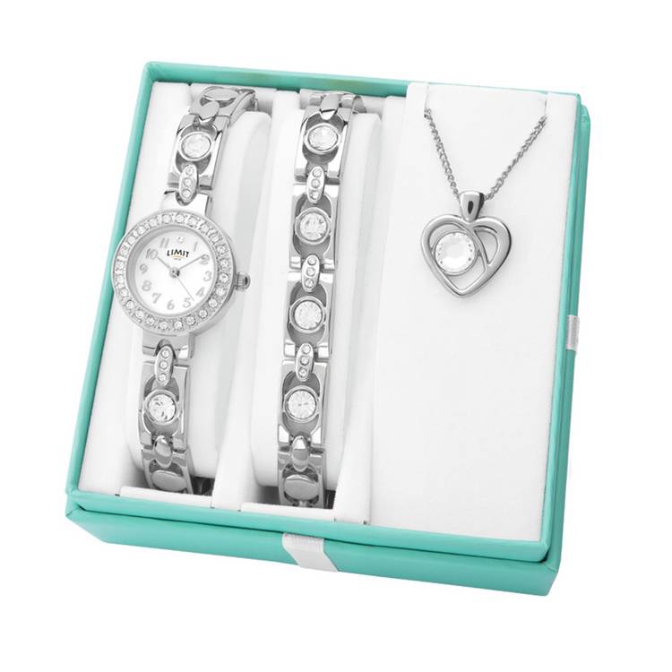 Limit ladies silver watch set with bracelet and pendant, UK version