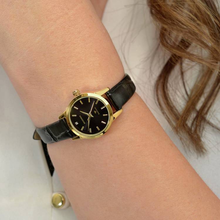 Sekonda ladies diamond black strap watch, UK version