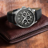 Sekonda men's black leather strap watch 43.5mm (British brand)