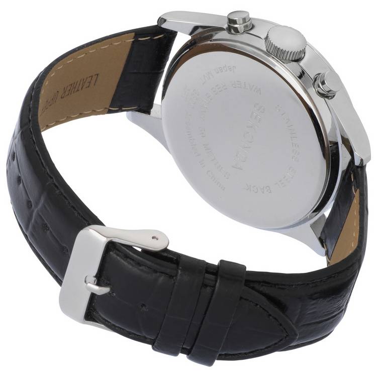 Sekonda men's black leather strap watch 43.5mm (British brand)