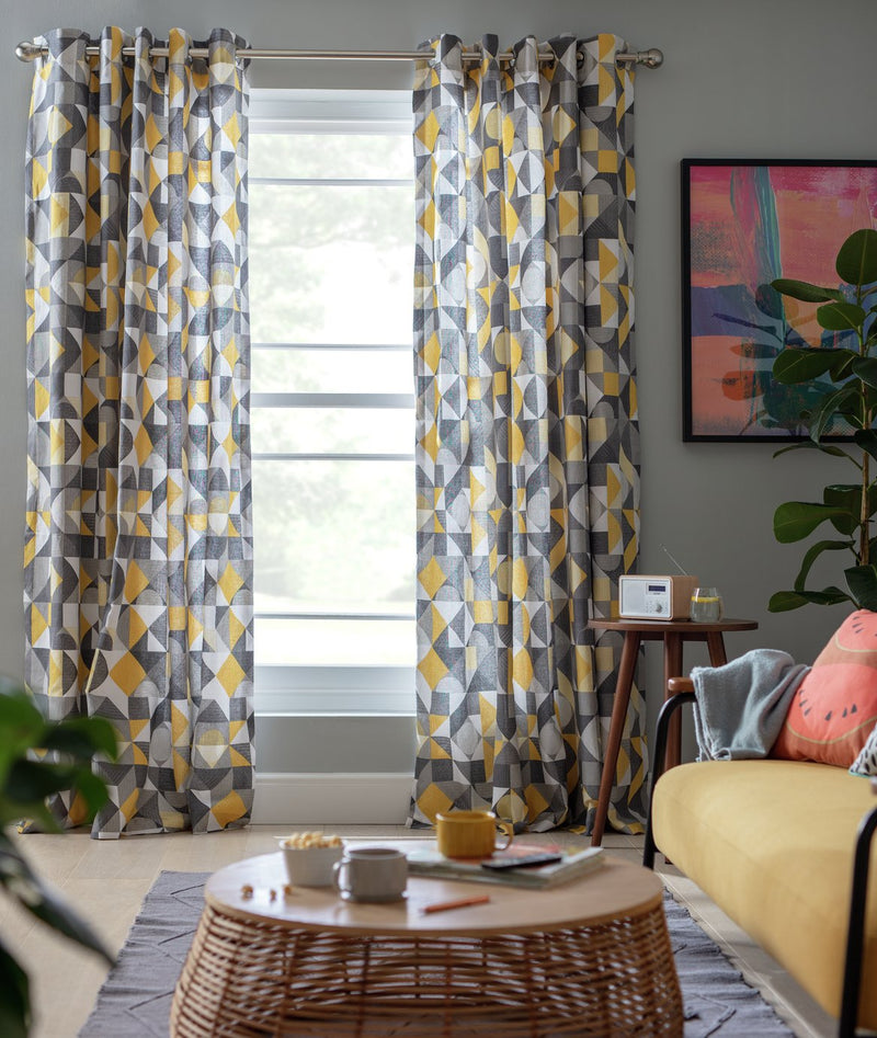 Habitat Geometric Eyelet Curtains in Natural 168x183cm, UK version