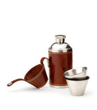 Lederummanteltes Hip Flask Set aus Edelstahl mit 2 Bechern