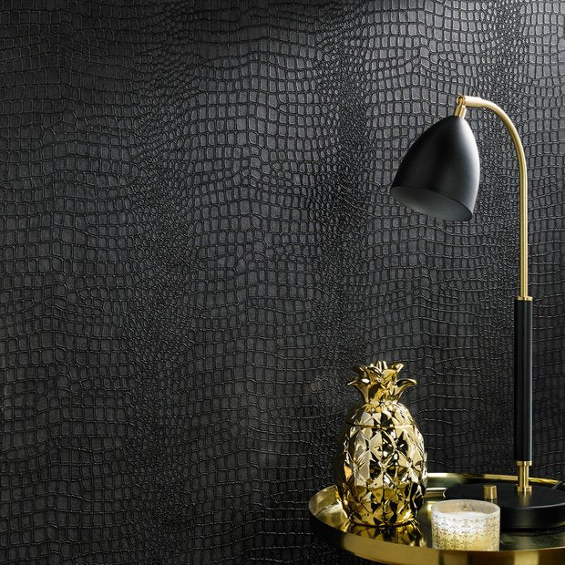 Superfresco Easy Crocodile Black Wallpaper roll, 52cm x 10m (British brand)