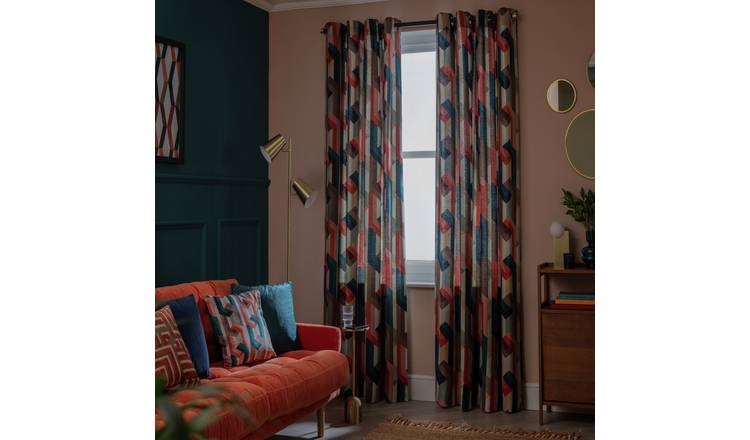 Habitat Chain Check Eyelet Curtains Multi 168x229cm, UK version
