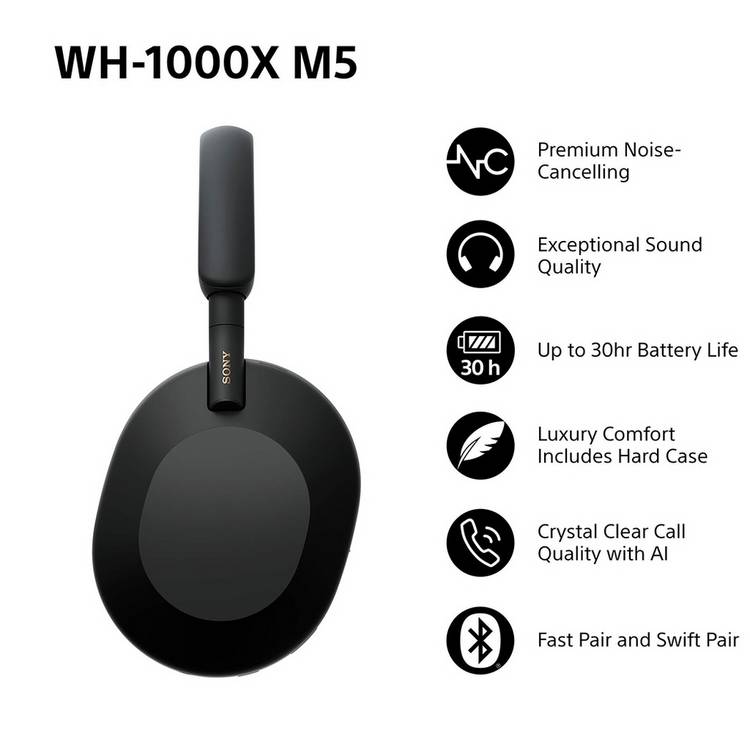 Sony WH1000XM5 over-ear wireless headphones black - British product