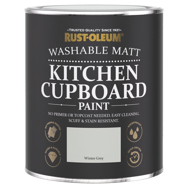 Rust-Oleum Kitchen Cupboard Matt Paint Winter Grey 750ml, imported from the UK