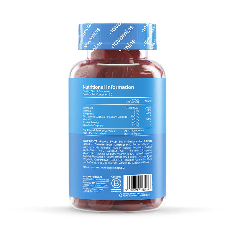 Novomins Joint Raspberry Flavoured Gummies 60 Gummies, imported from the UK