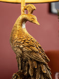 Peacock Table Lamp with antique-gold base and black shade (British brand)