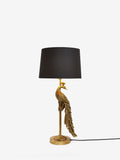 Peacock Table Lamp with antique-gold base and black shade (British brand)