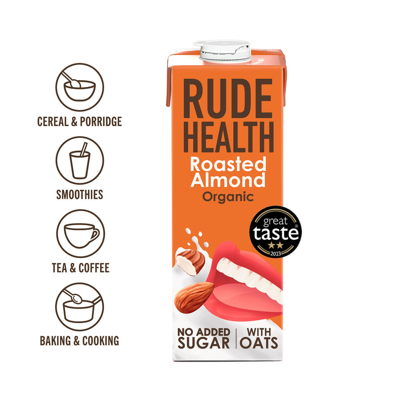 Rude Health roasted almond organic almond oat drink 1L, imported from the UK
