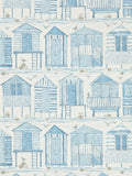 Sanderson Home Blue Beach Huts wallpaper 10.05m roll, imported from the UK