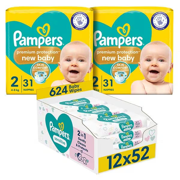 Pampers newborn nappy and wipes bundle, imported from the UK