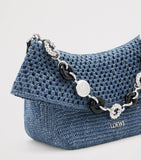 LOEWE medium crochet Ola shoulder bag in raffia and linen, imported from the UK