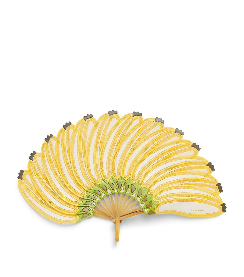 Pubumésu large banana fan calf leather oxen horn handle - British product