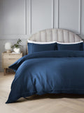 Navy Collection Luxe 300 Thread Count Cotton Sateen Satin Stitch Luxury Duvet Cover And Pillowcase Set