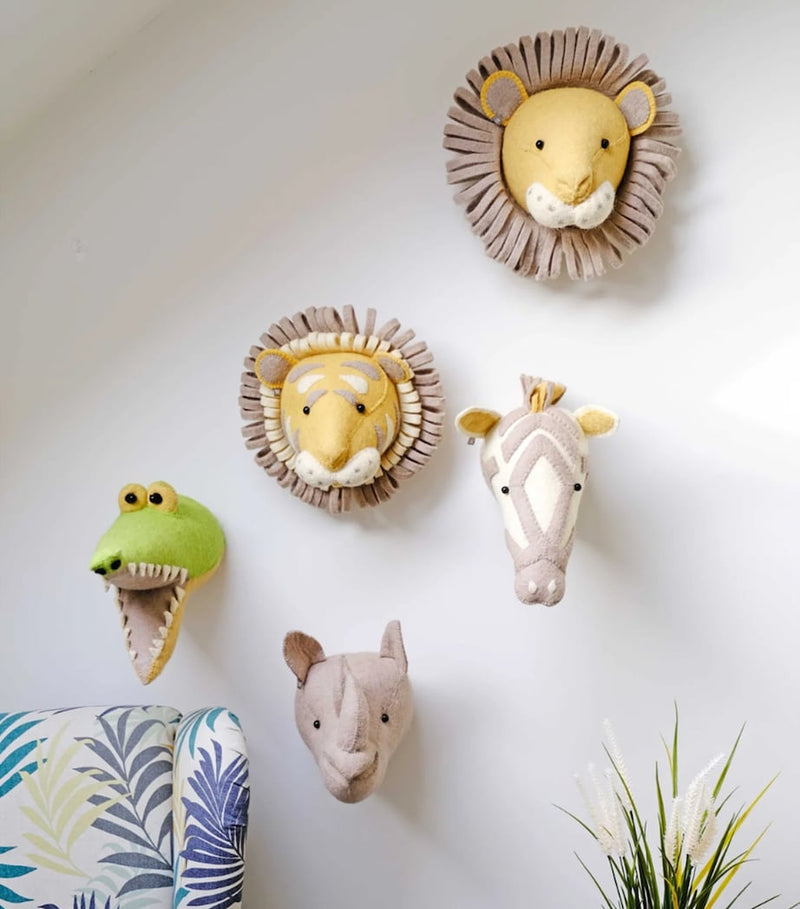 Fiona Walker mini organic wool tiger head decoration 25cm - British product