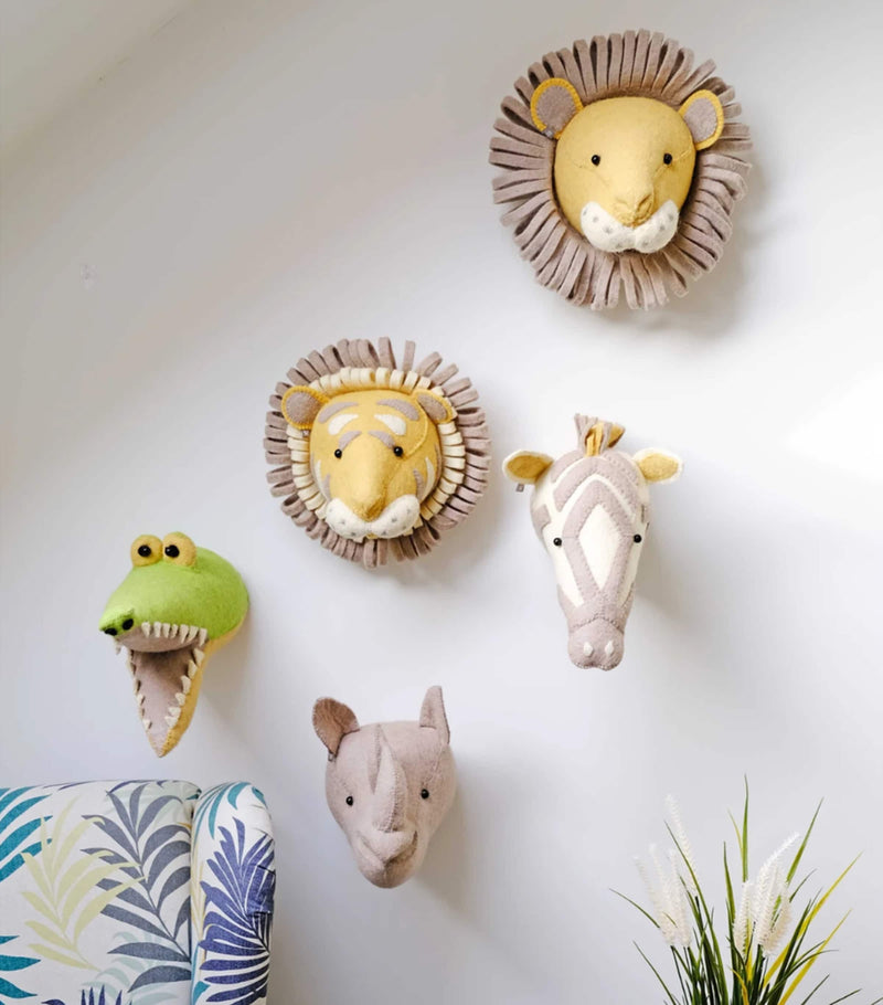 Fiona Walker mini organic wool tiger head decoration 25cm - British product