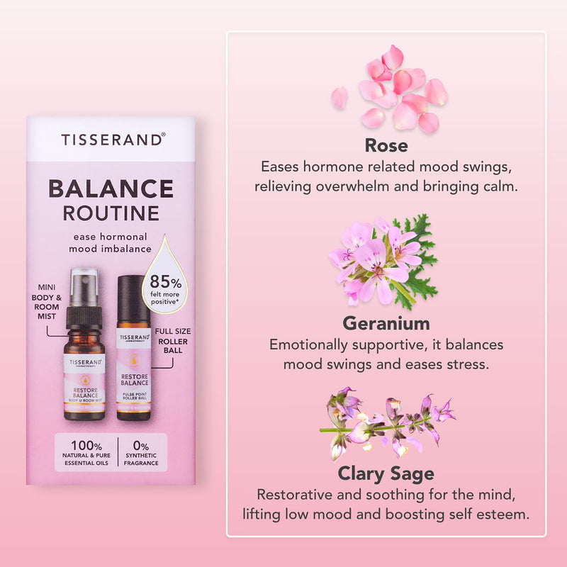 Tisserand Restore Balance Routine Kit roller ball and mist - British product