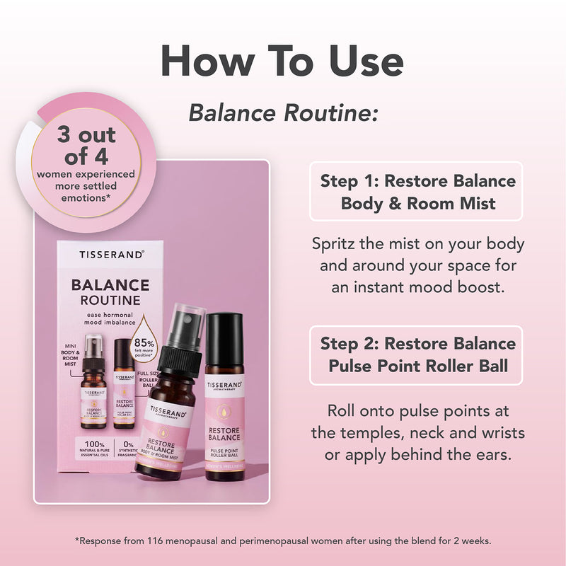 Tisserand Restore Balance Routine Kit roller ball and mist - British product