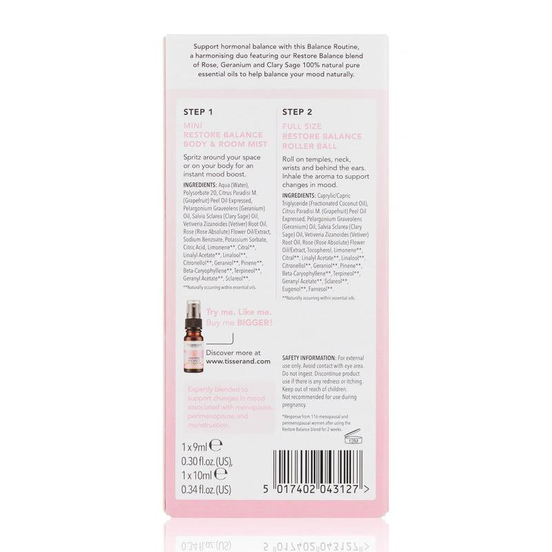 Tisserand Restore Balance Routine Kit roller ball and mist - British product