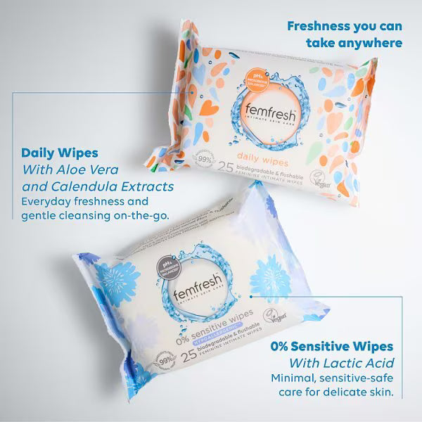 Femfresh 0% Sensitive Feminine Intimate Wipes 25 count - British product