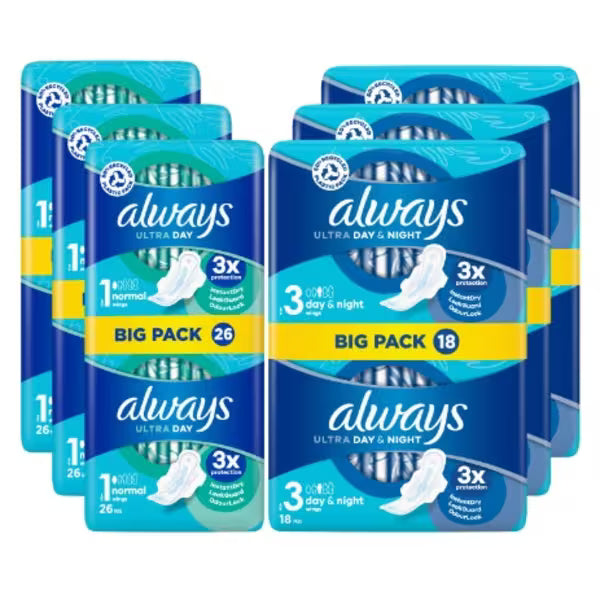 Always Ultra sanitary towel bundle normal plus night Size 1 & 3 - British product