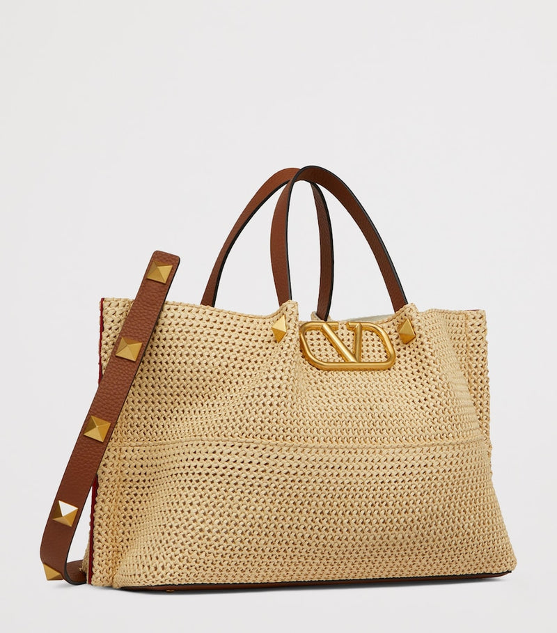 Valentino Garavani straw tote bag VLogo Signature medium, UK version