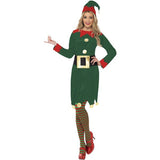 Smiffys green elf costume with dress hat and belt, UK version