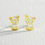 Revere gold plated cat stud earrings with enamel detail (British brand)