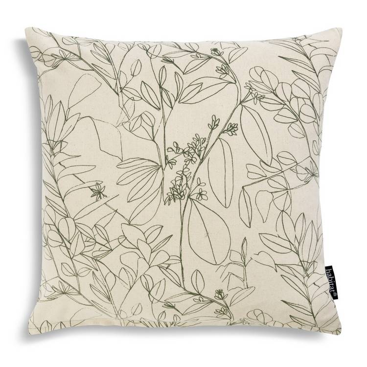 Habitat floral print cushion white green 43x43cm, UK version
