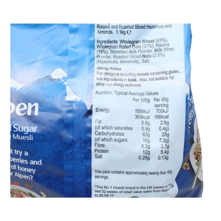 Alpen No Added Sugar Muesli 1.1kg - British product