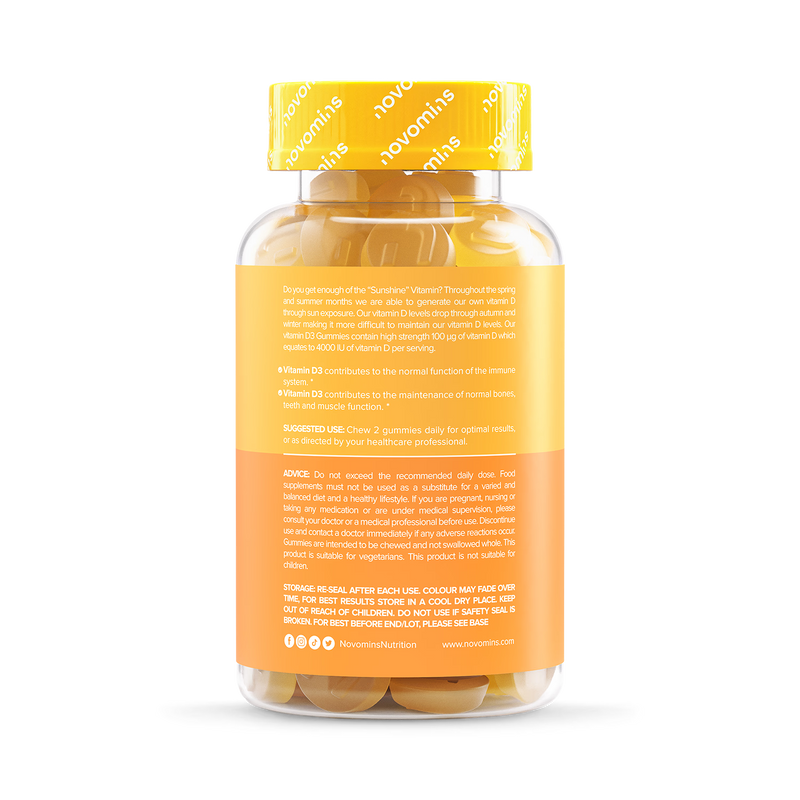 Novomins Vitamin D3 4000IU Mango Gummies 60, imported from the UK