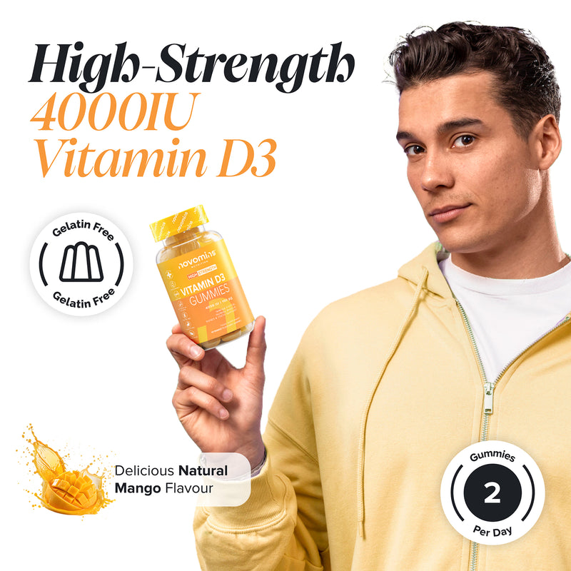 Novomins Vitamin D3 4000IU Mango Gummies 60, imported from the UK