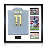 Costco UK The Fan Cave Jeremy Doku Signed Framed Manchester City 24/25 Football Shirt with 3 Photos Football Memorabilia Display 82x82cm- Buy online at McGrocer