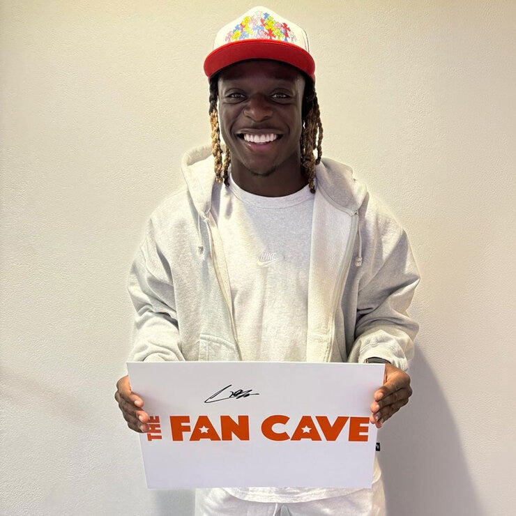 The Fan Cave Jeremy Doku signed football shirt display with photos, UK version 82x82cm