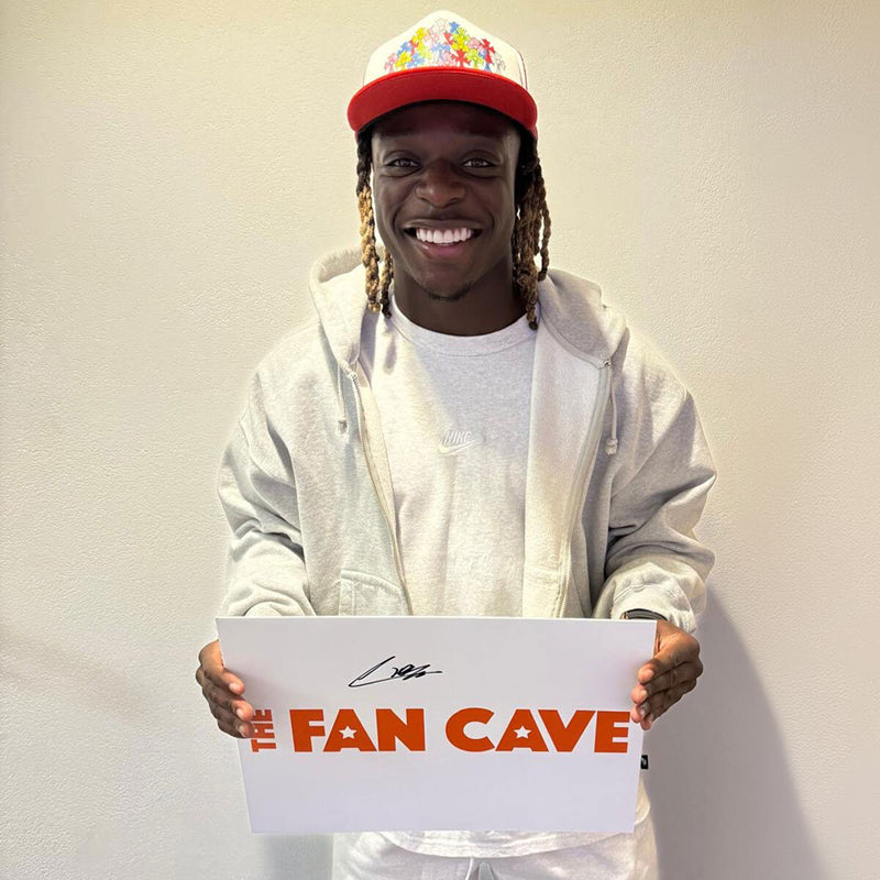 The Fan Cave Jeremy Doku signed football shirt display with photos, UK version 82x82cm
