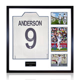 The Fan Cave James Anderson signed framed England cricket shirt with 3 photos, 82x82 cm, UK version