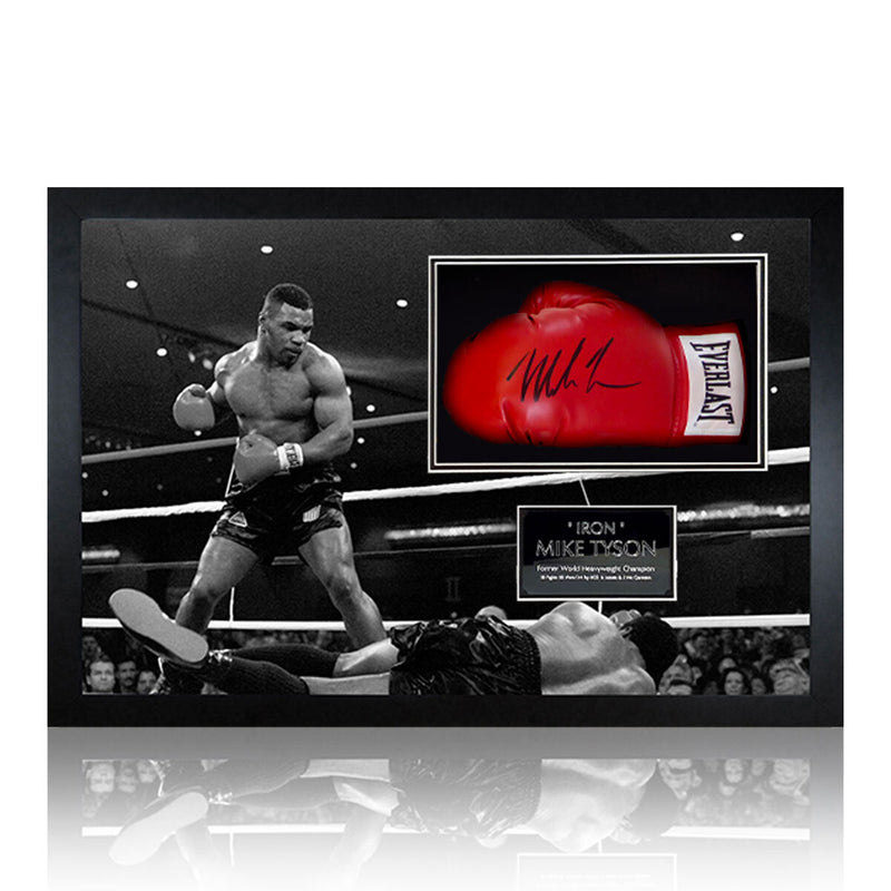 The Fan Cave Mike Tyson signed boxing glove in wood frame, imported from the UK