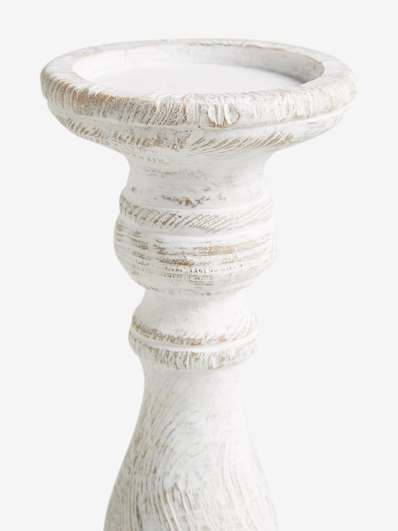 White wash pillar candle holder with included candle (British brand)