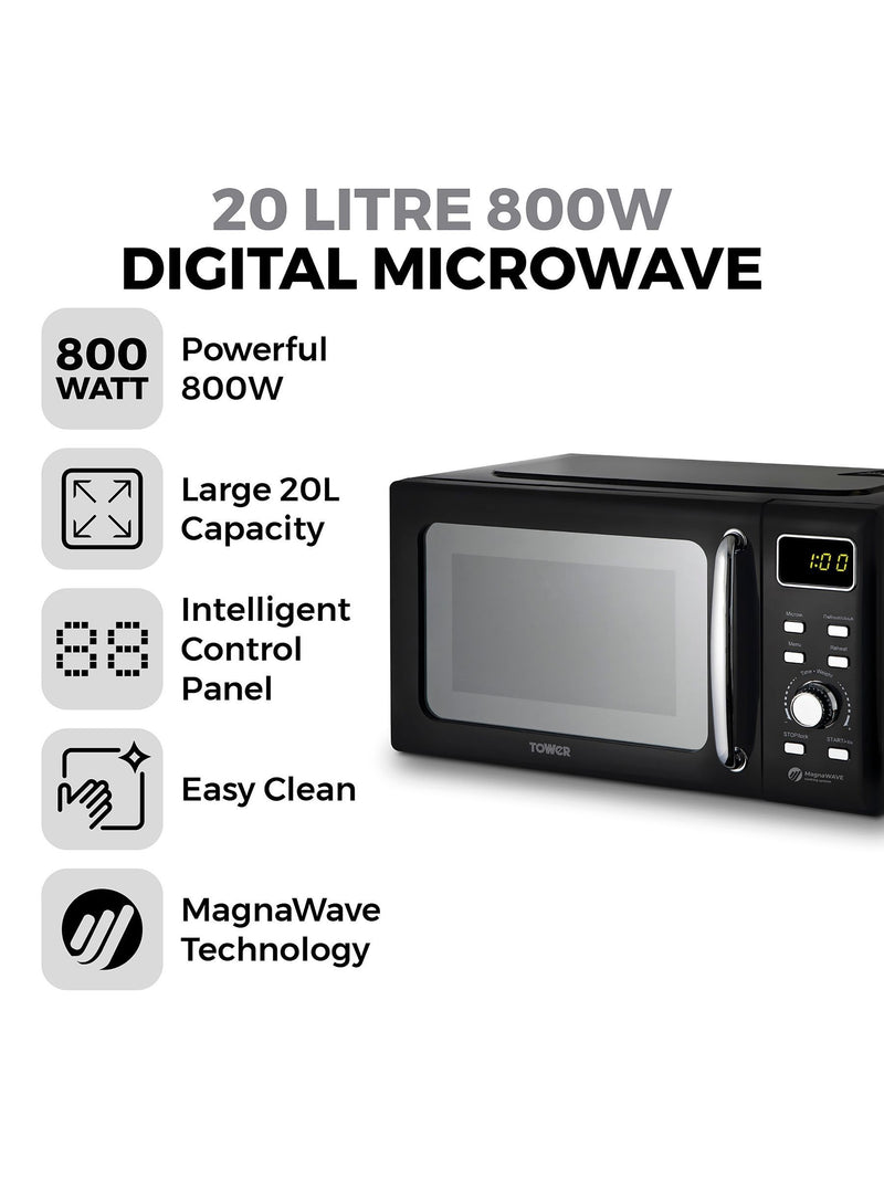 Tower Black 20L 800W Digital Microwave