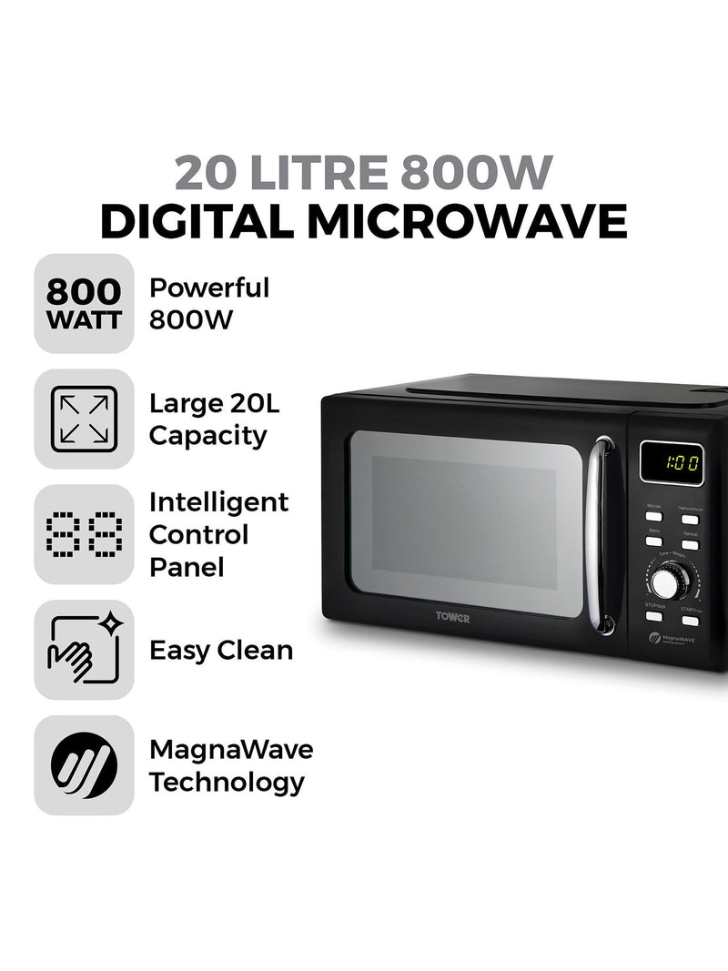 Tower Black 20L 800W Digital Microwave