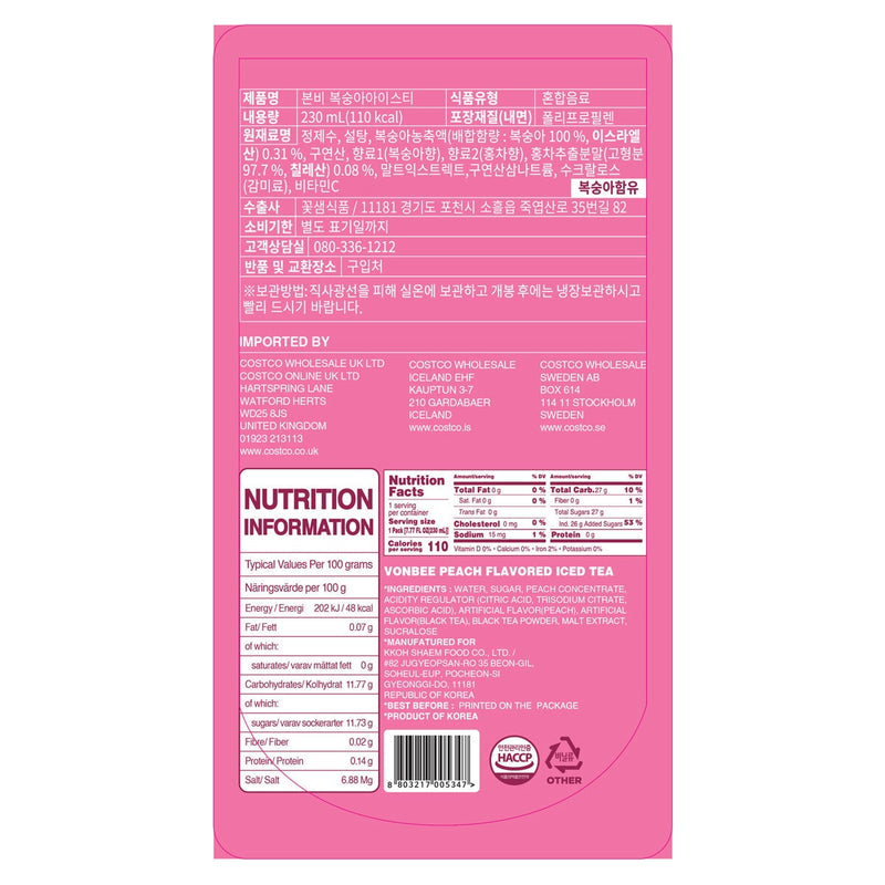 Vonbee peach flavoured iced tea 20x230ml (British brand)