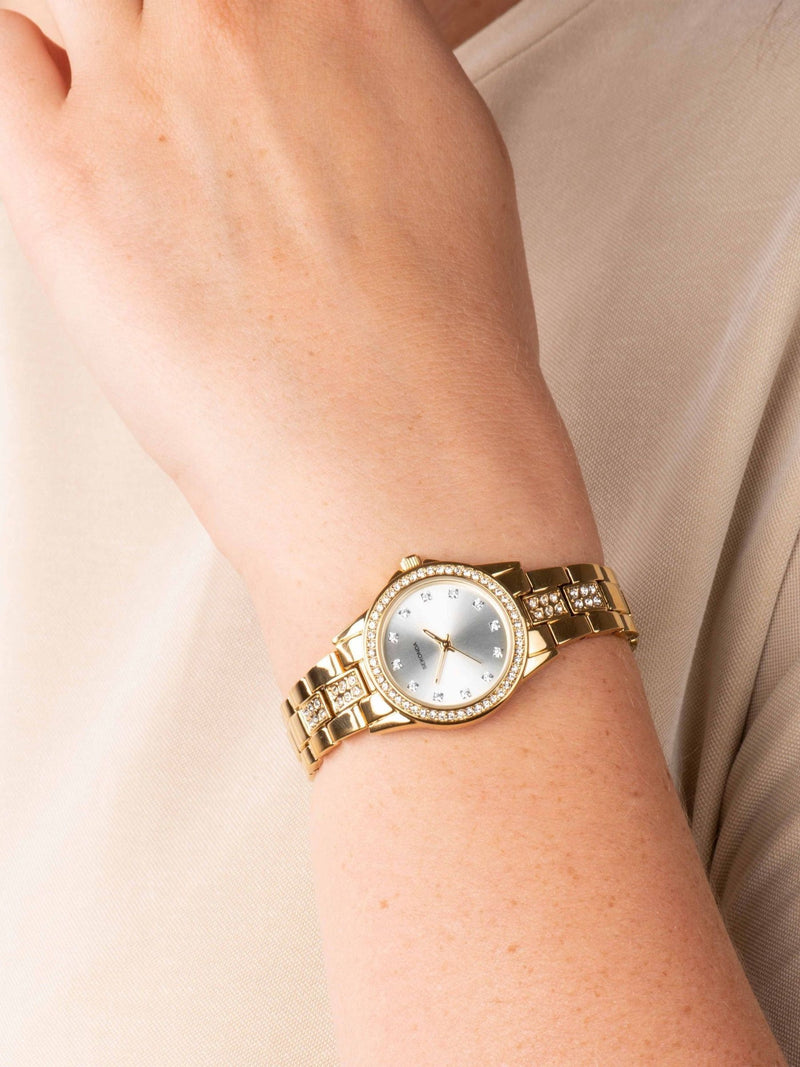 Gold plated watch stone set champagne dial 27mm, imported from the UK