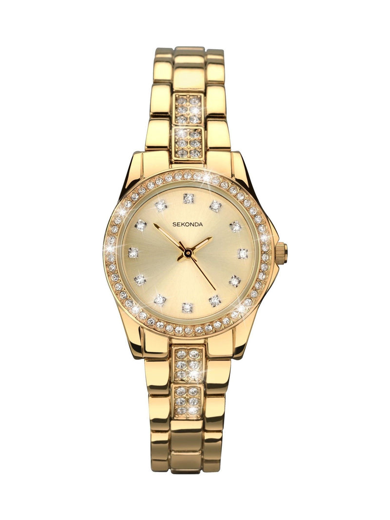 Gold plated watch stone set champagne dial 27mm, imported from the UK