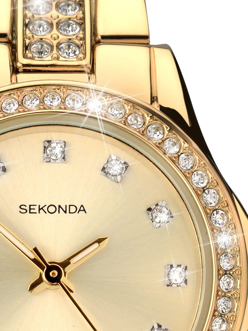Gold plated watch stone set champagne dial 27mm, imported from the UK