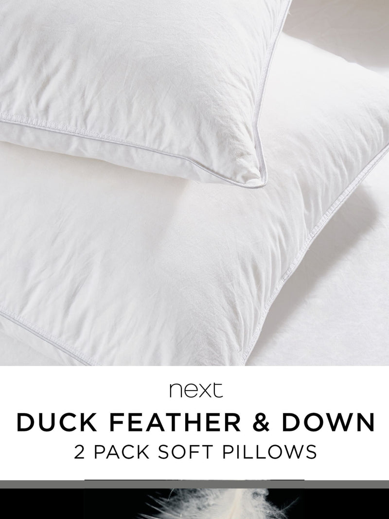 Soft duck feather and down pillows 2-pack (British brand)