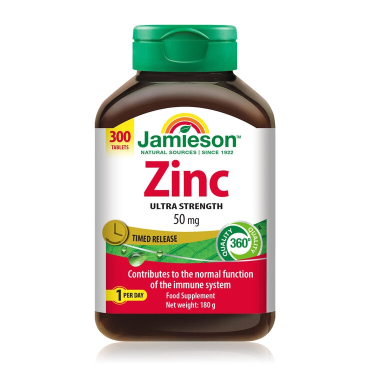 Jamieson Zinc Ultra Strength supplement 50mg 300 count, UK version