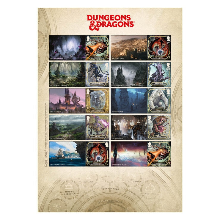 Royal Mail Dungeons & Dragons framed stamp sheet, UK version