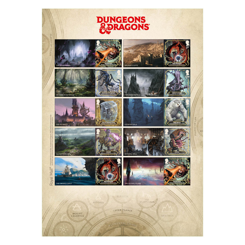 Royal Mail Dungeons & Dragons framed stamp sheet, UK version