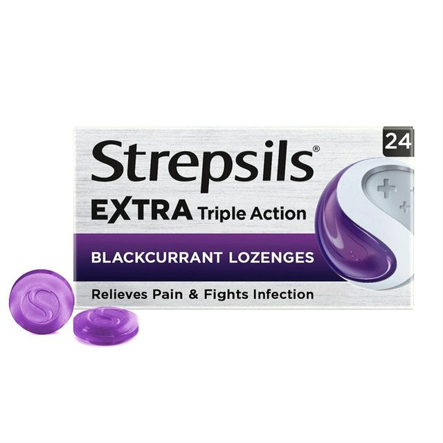 Strepsils Extra Blackcurrent Sore Throat Lozenges 24 per pack GOODS M&S